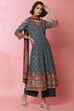 Blue Cotton Kalidar Kurta Palazzo Suit Set