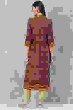 Rust Bottle Green Rayon Straight Printed Kurta image number 4