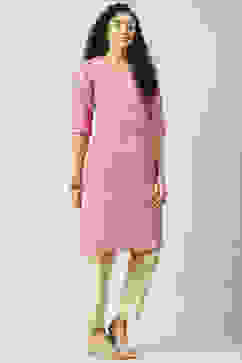Pink Art Silk Straight Kurta image number 3