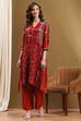 Red Geometric Hand-Blocked Printed Straight Kurta Set image number 0