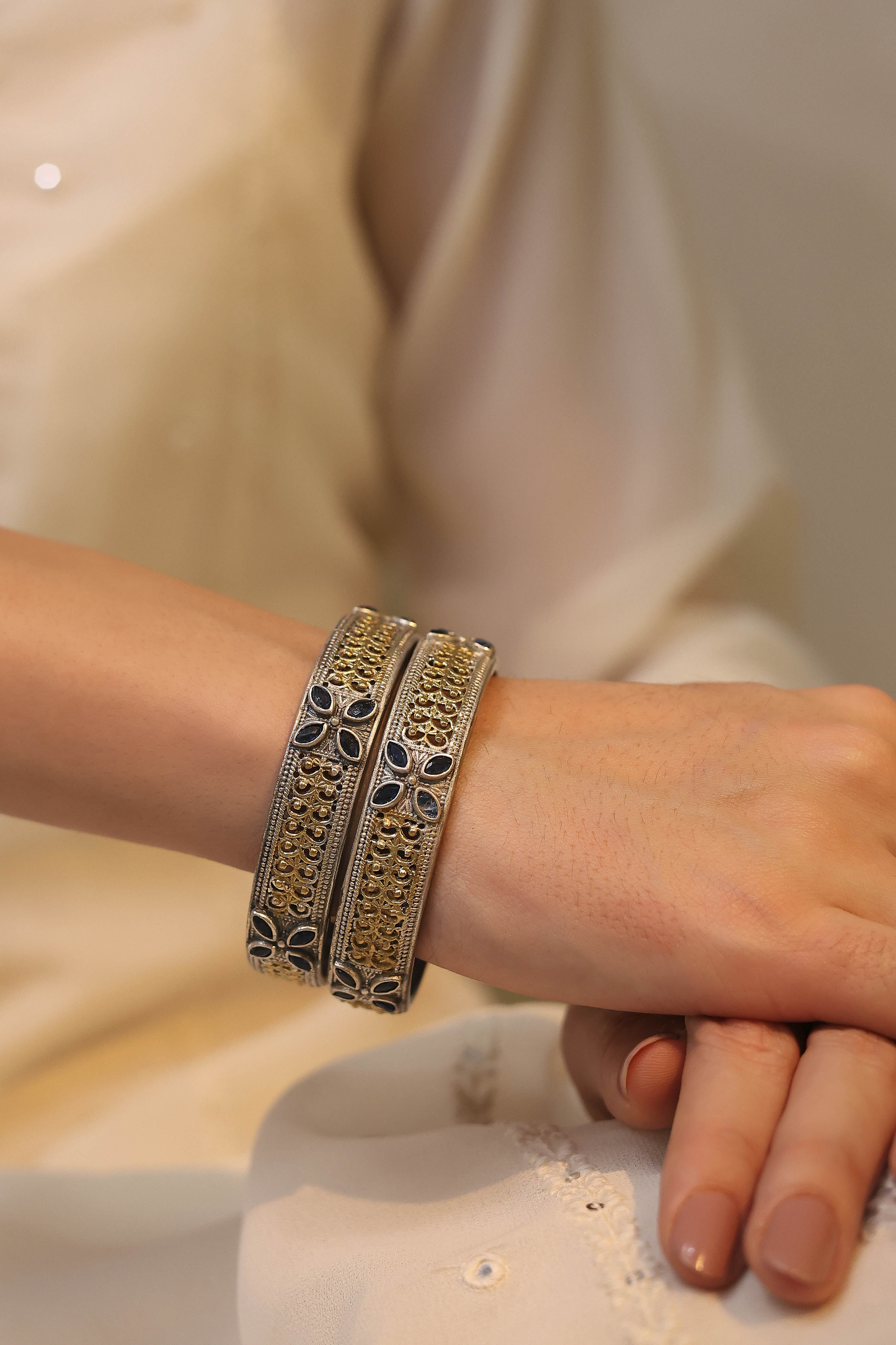 Navy Brass Oxidised Bangles image number 1