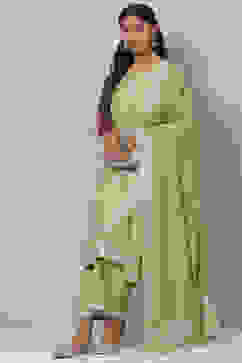 Moss Green Cotton Straight Kurta Palazzo Suit Set image number 7