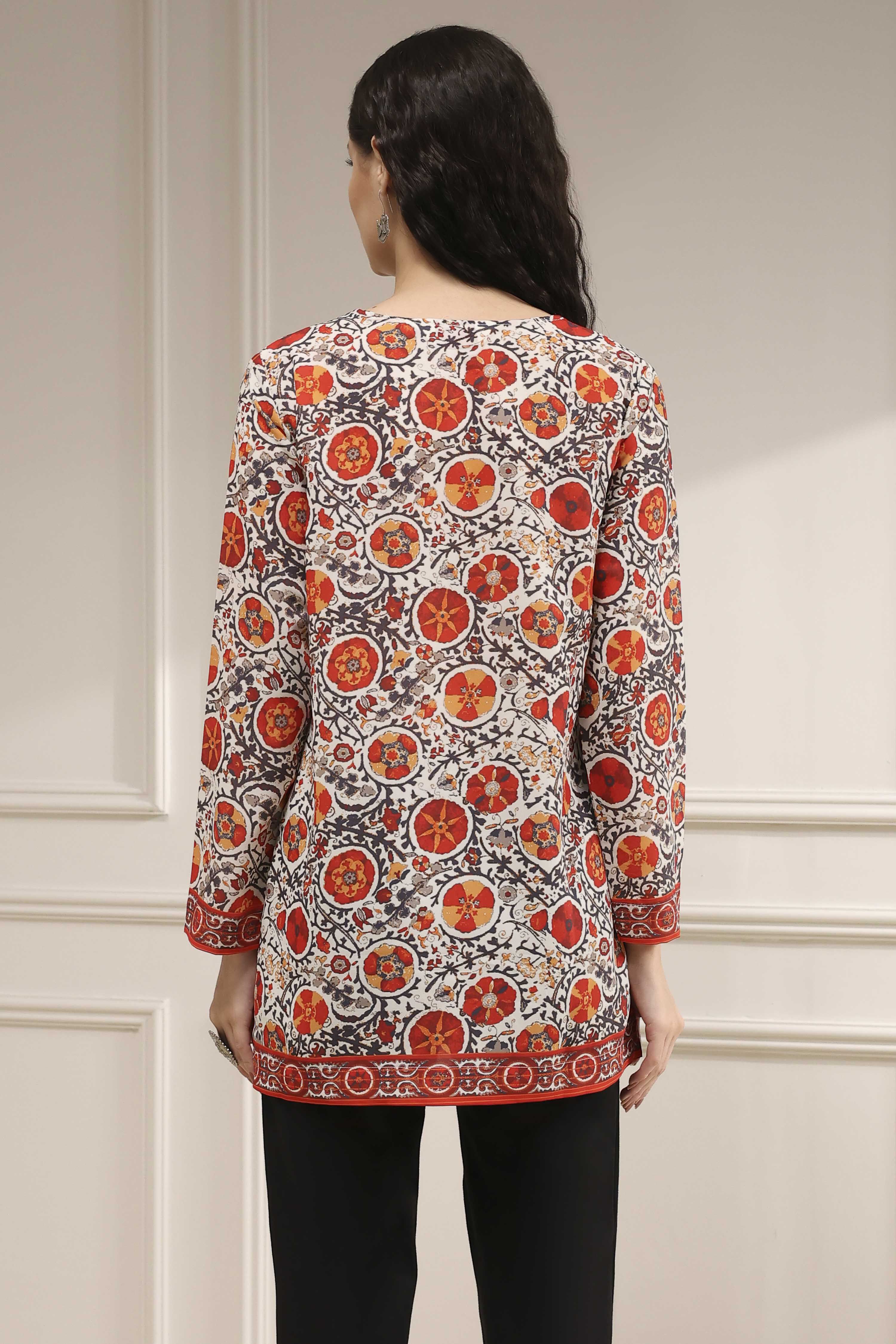 Mustard Red Polyester Straight Printed Short Kurta image number 3