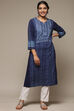 Indigo LIVA Straight Printed Kurta image number 5