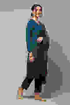 Peacock Blue Acrylic Straight Kurta Pants Suit Set image number 6