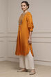 Mustard Yellow Viscose Rayon Straight Solid Kurta image number 2