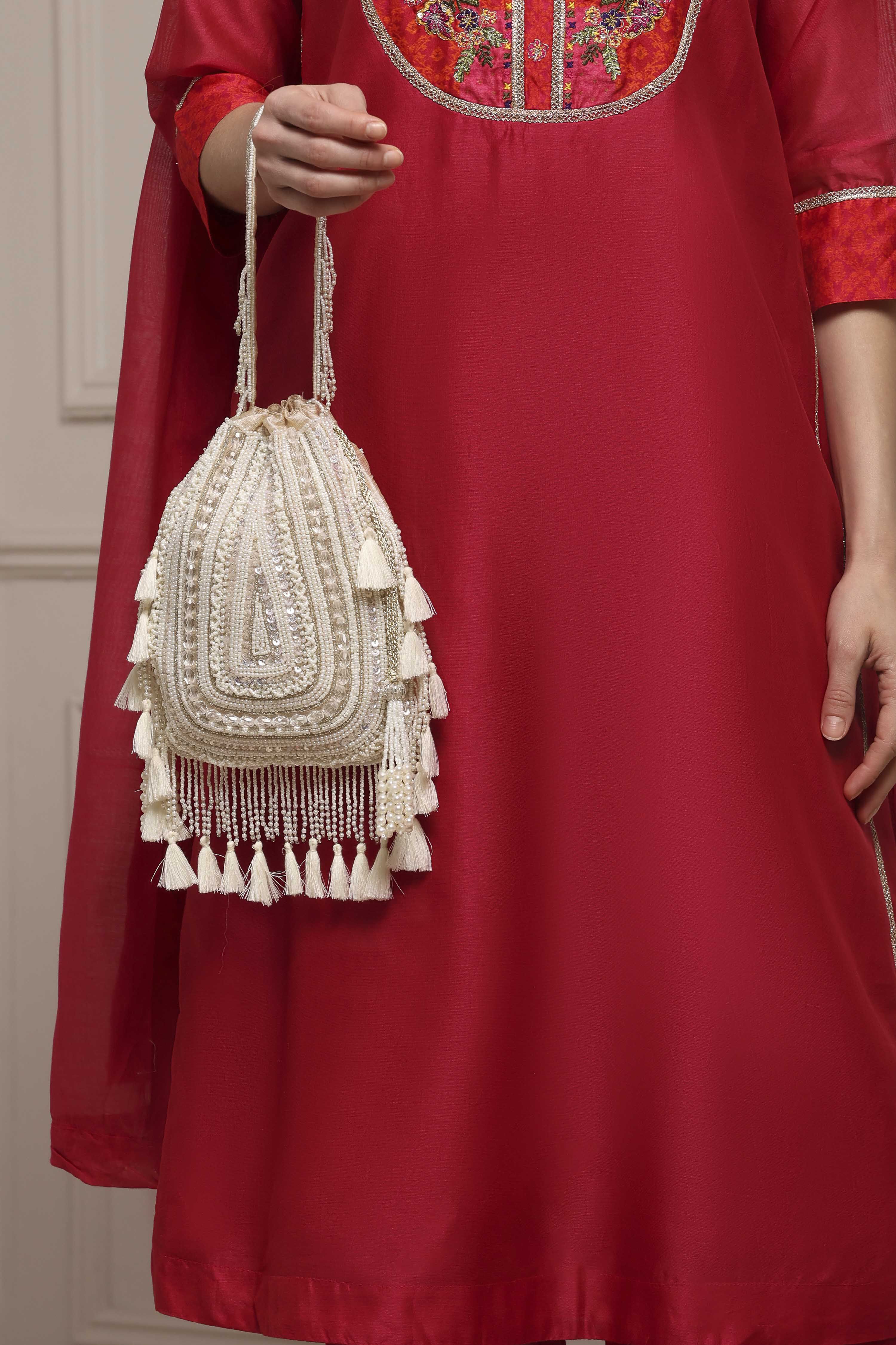 Cream Fabric Potli Bag image number 7