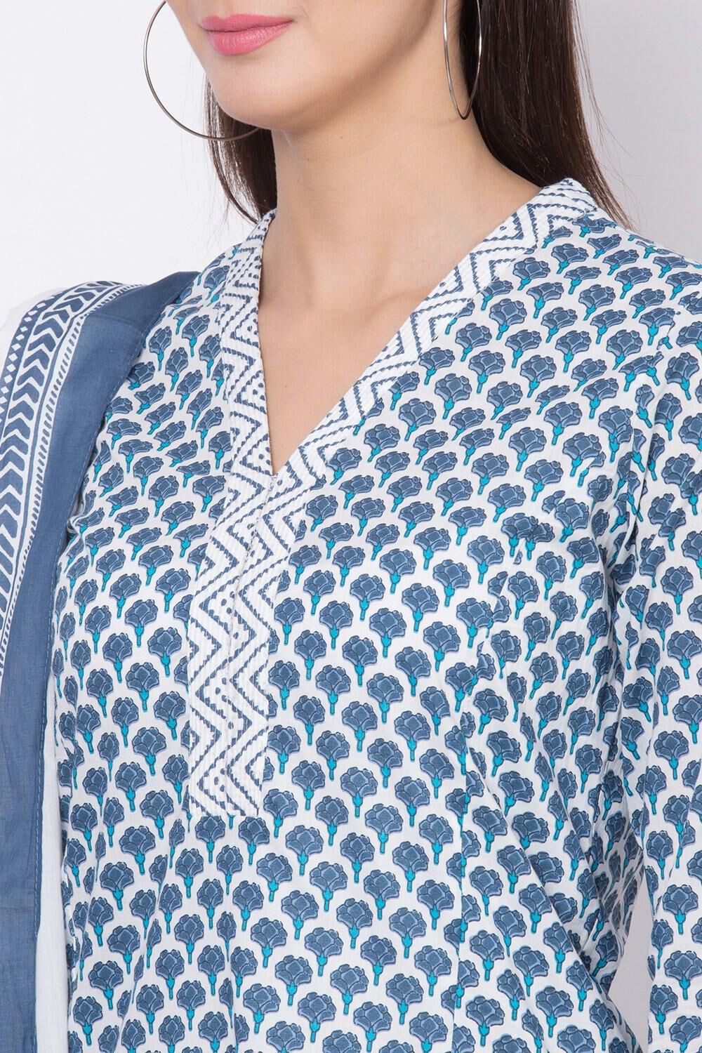 Blue Printed Straight Kurta Palazzo Suit Set image number 1