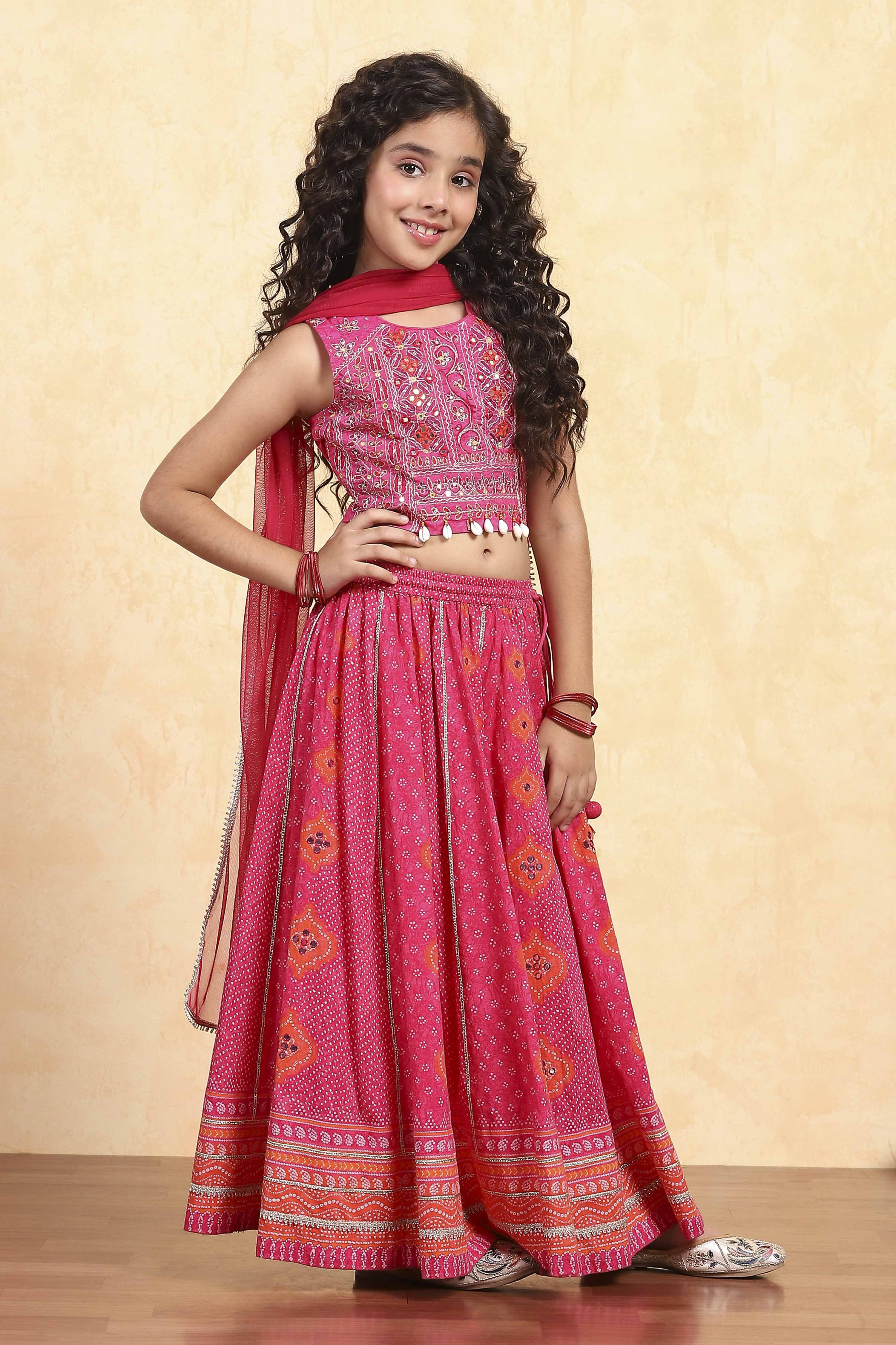 Pink Cotton Printed Fitted Lehenga Set image number 5