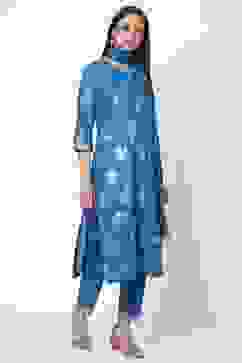 Royal Blue Straight Kurta Regular Pants Suit Set image number 3