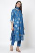 Royal Blue Straight Kurta Regular Pants Suit Set image number 3