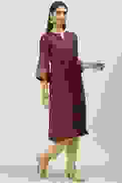 Wine Art Silk A-Line Yarndyed Kurta image number 3