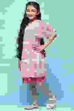 Pink Mosaic Printed Chiffon Dress With Smocking On Yoke image number 2