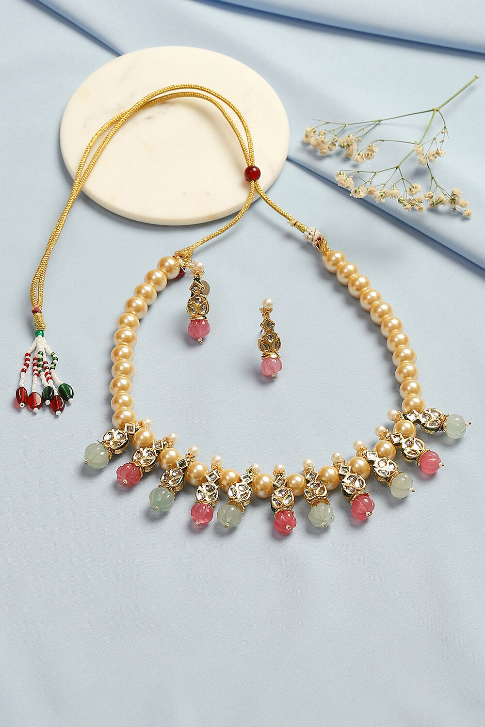 Mint Green Pink Alloy Necklace Set image number 0