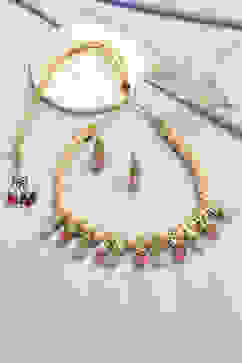 Mint Green Pink Alloy Necklace Set image number 0