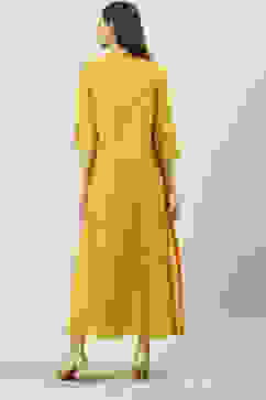 Mustard Art Silk Flared with Cape Dress image number 4