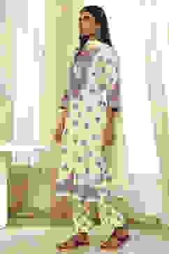 Beige Pure Cotton Printed Straight Suit Set image number 3