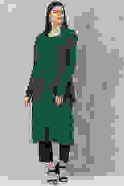 Teal Acrylic Straight Scarf Set Yarndyed Kurta image number 5