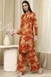 Orange Printed Straight Co-ord Set image number 3