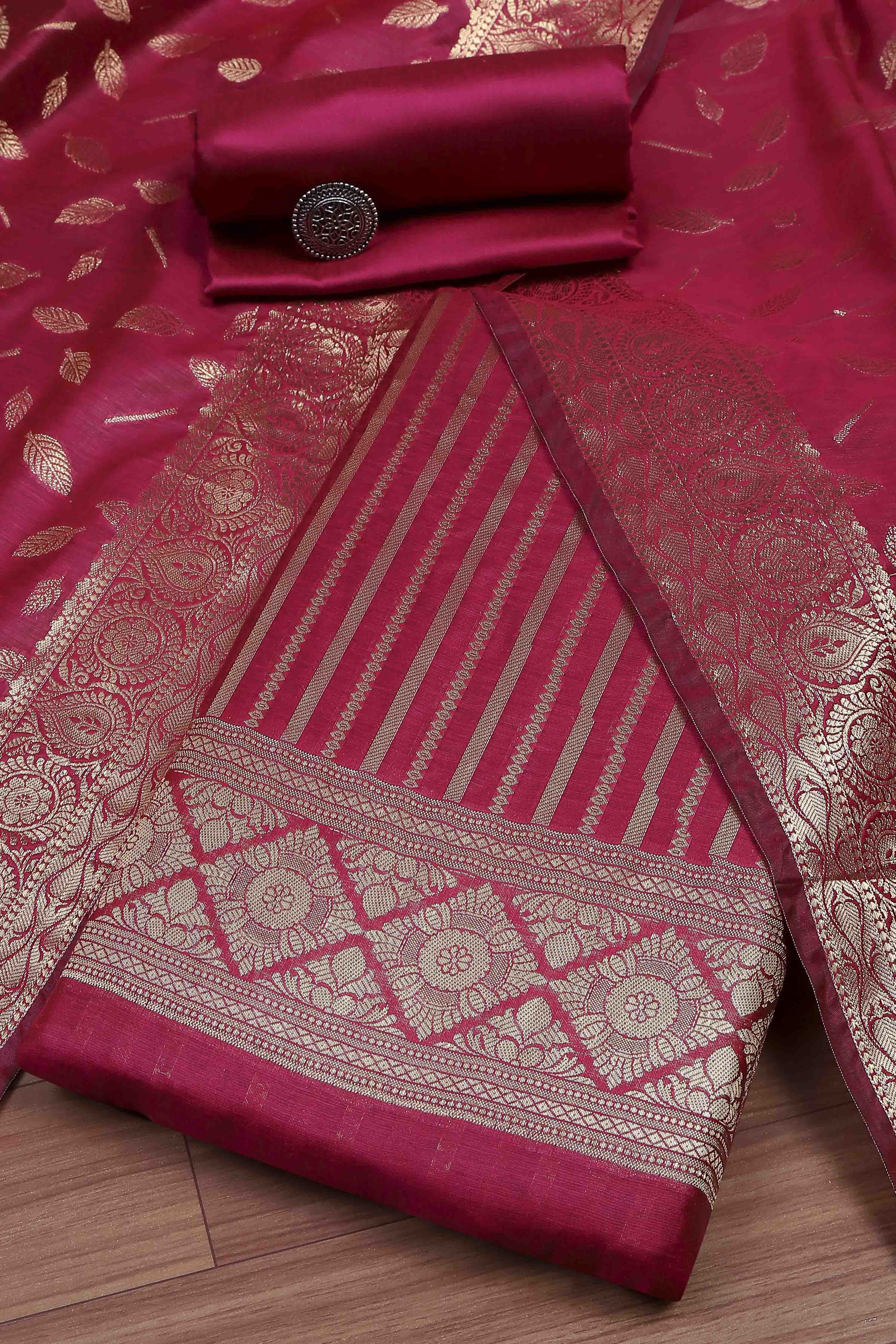 Mustard Banarasi Chanderi Banarasi Print Unstitched Suit Set image number 0