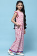 Pink Printed Rayon Slub Jumpsuit With Flutter Sleeves image number 4