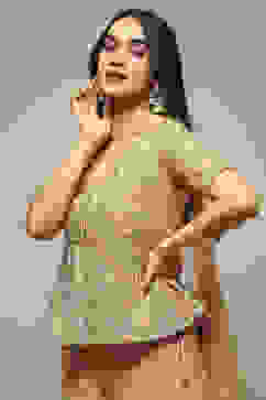 Beige Cotton Silk A-Line Embroidered Kurta Sharara Suit Set image number 1