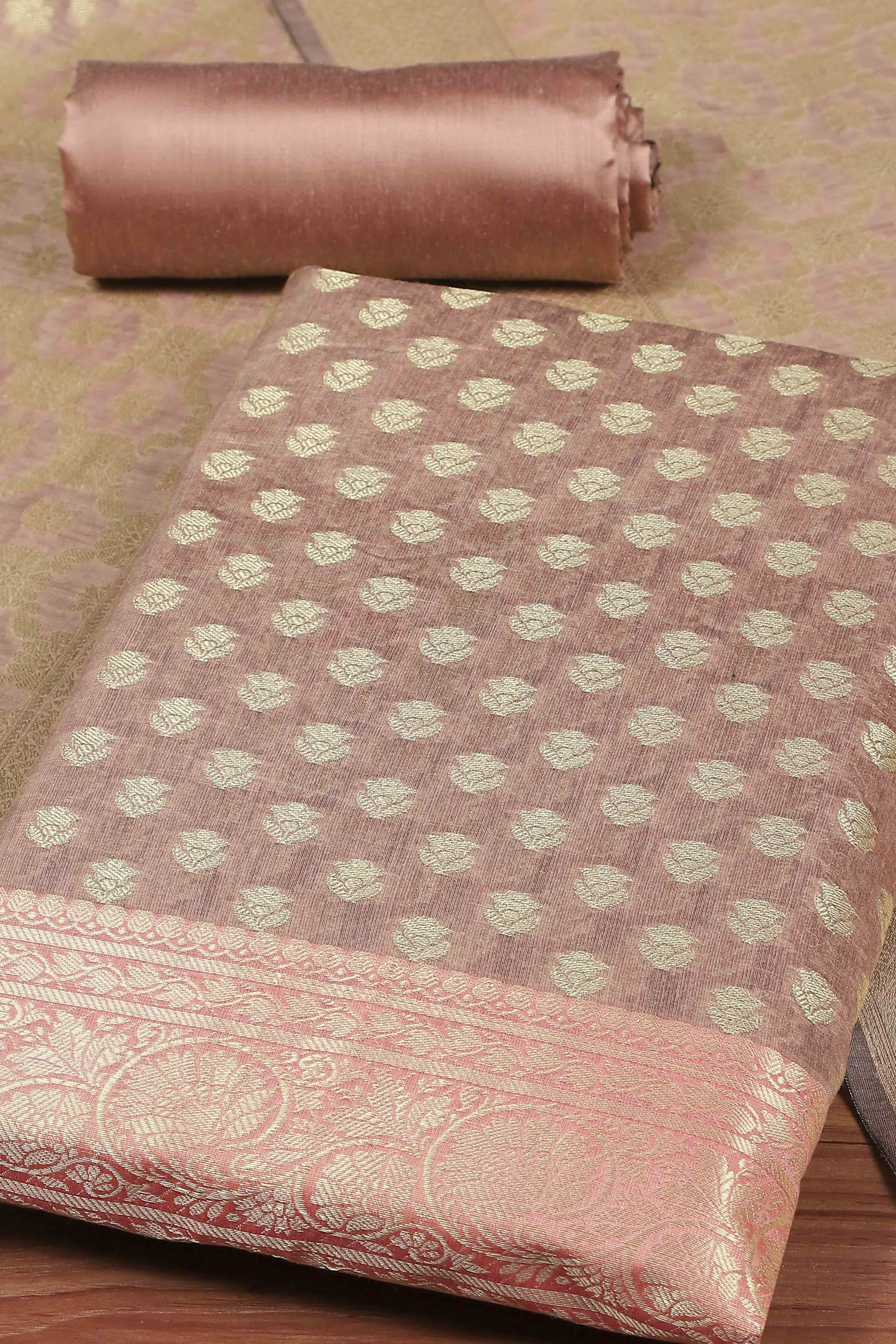 Mauve Cotton Printed Embroidered Unstitched Suit Set image number 1