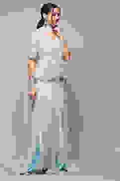 Powder Blue Viscose Short Kurta Skirt Suit Set image number 5