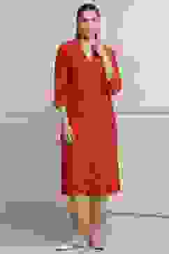 Red Viscose Rayon Straight Kurta Pants Set image number 6