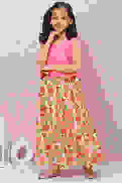 Coral Cotton Girls Lehenga Set image number 0