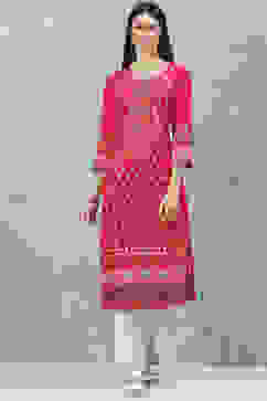 Pink LIVA Straight Printed Kurta image number 0