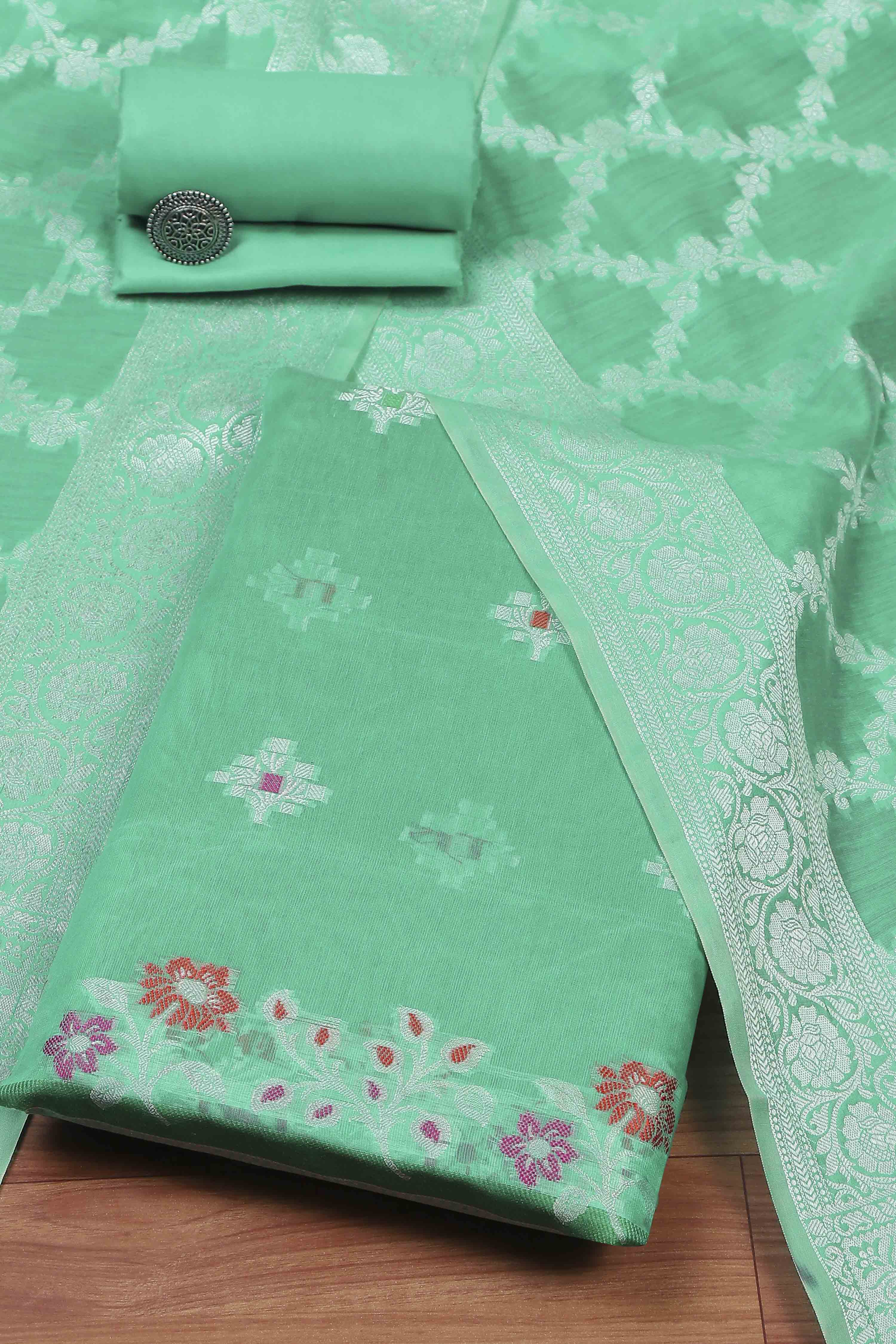 Pastel Cotton Printed Embroidered Unstitched Suit Set image number 0