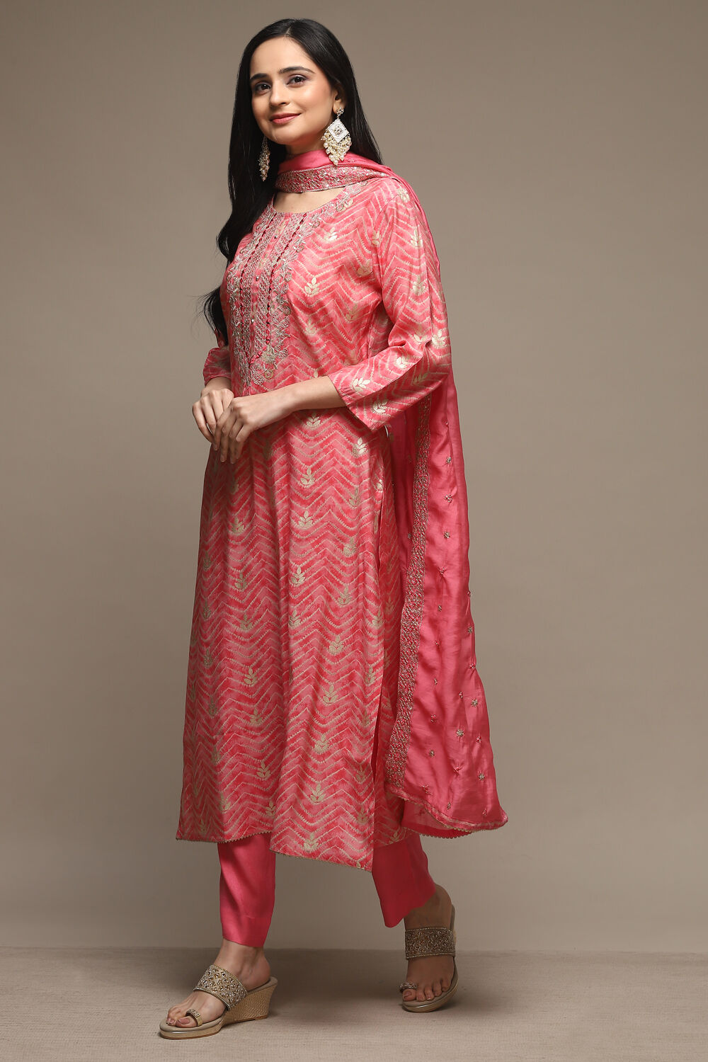 Pink Modal Machine Embroidered Unstitched Suit Set image number 5