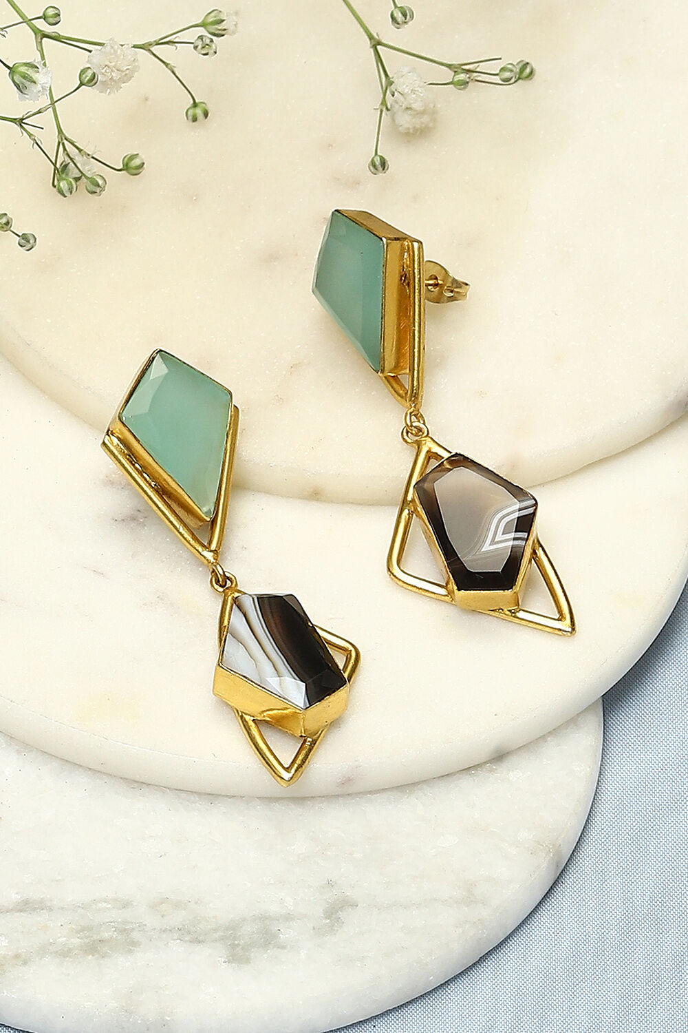 Mint Green Black Brass Earrings image number 0