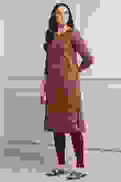 Beige Viscose Rayon Straight Kurta Pants Set image number 3