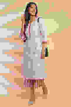 Natural Berry Cotton Flax Straight Kurta Pants Set image number 3