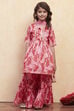 Pink Cotton Printed Gathered Suit Set image number 6