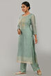 Green Cotton Blend Hand Embroidered Unstitched Suit Set image number 5