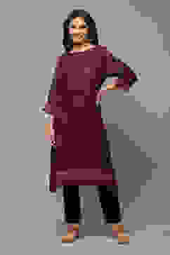 Red Viscose A-Line Printed Kurta image number 1