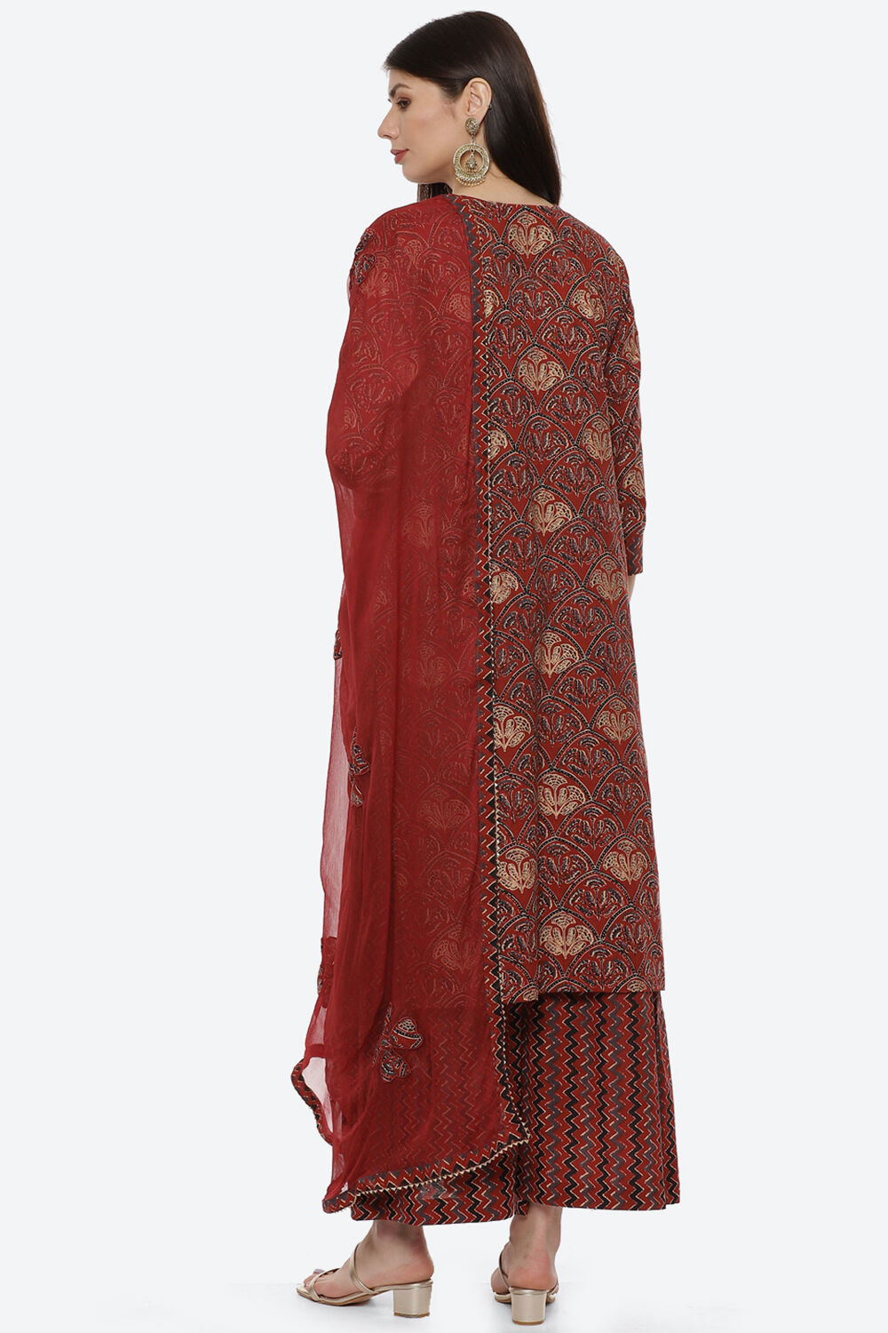 Maroon Cotton Unstitched Suit Set image number 4