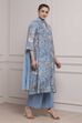 Blue Floral Printed Asymmetric Suit Set image number 5