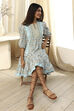 Blue Cotton Floral Printed Tiered Dress image number 0