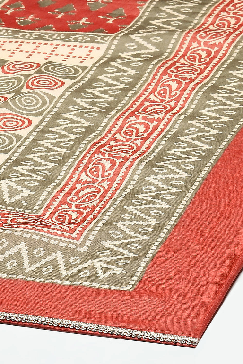 Red Cotton Unstitched Suit set image number 4
