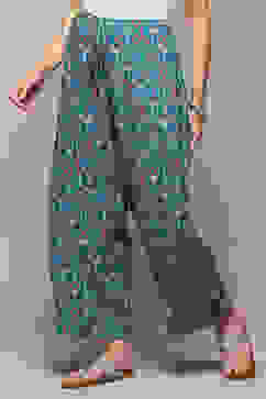 Teal LIVA Printed Pants image number 2
