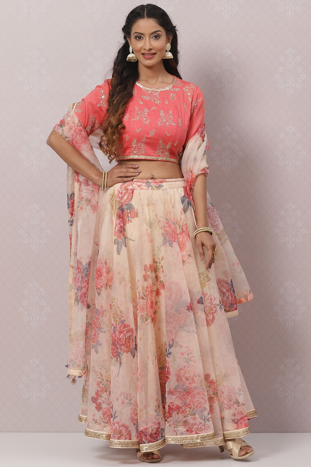Mango Yellow Poly Cotton Lehenga Set image number 0