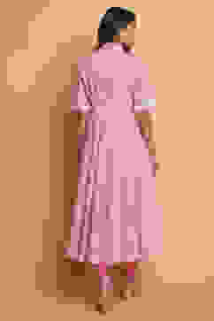 Light Pink Cotton Flared Kurta Churidar Suit Set image number 8