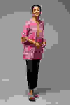 Red Cotton Blend Printed Kurti image number 0