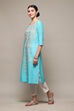 Blue Cotton Straight Printed Kurta image number 2