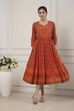 Rust Orange Ethnic Motif Printed Midi Dress image number 5