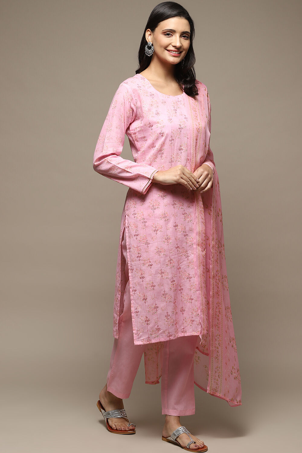 Multi Cotton Blend Digital Print Unstitched Suit Set image number 7